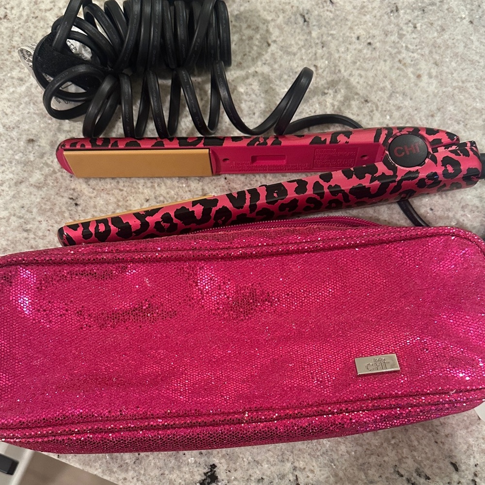 Chi Chi London Pink Leopard Hair Straightener
